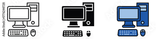 Computer icon vector. Desktop PC device, Monitor, keyboard, and mouse symbol. vector illustration.