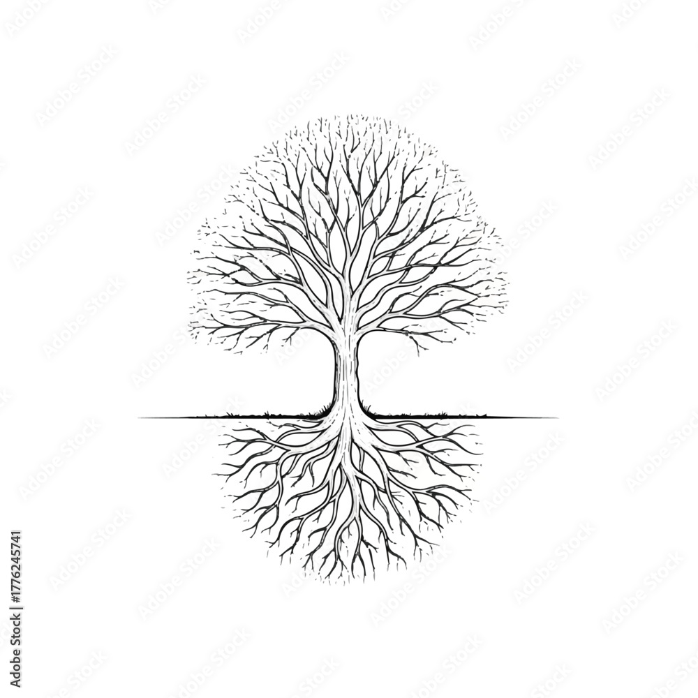 Naklejka premium Artistic Illustration of a Tree Symbolizing Growth and Life in a Minimalistic Design