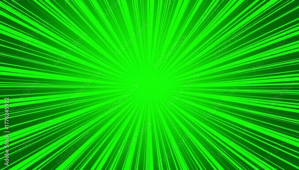 Obraz premium Abstract green radial lines radiating outwards, comic book style vector background, spin, speed