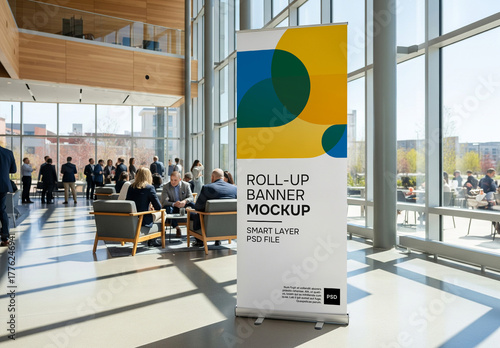 Roll-up banner in event setting mockup