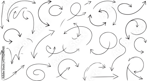 Hand Drawn Doodle Arrows Set - Black Sketchy Arrows for Infographics, Navigation, Presentations, and Creative Design Projects