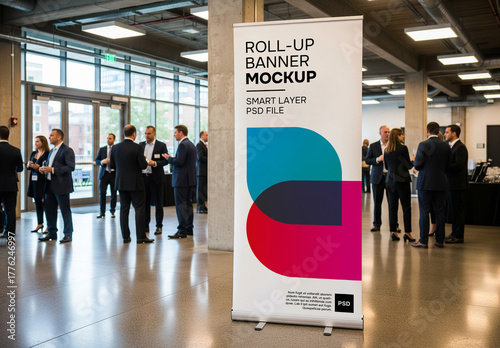 Roll-up banner in event setting mockup