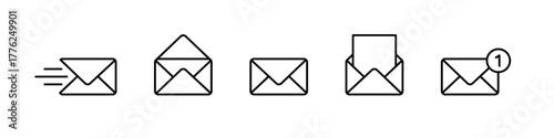 Envelope icon set. Email vector set. Isolated mail line icon set. Send mail to address inbox.