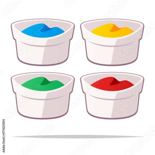 Cups of colorful toy dough clay vector isolated illustration