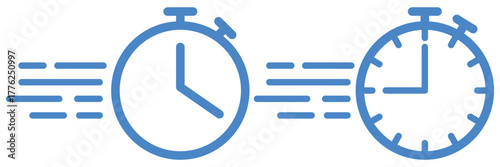 Fast response time clock vector symbol. quick, rush or faster work service Vector work time effect or delivery service time icon. Fast stopwatch icon with motion lines, representing speed, quickness 