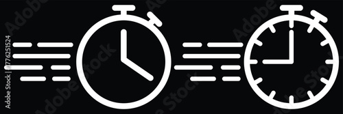 Fast response time clock vector symbol. quick, rush or faster work service Vector work time effect or delivery service time icon. Fast stopwatch icon with motion lines, representing speed, quickness 