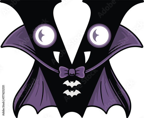 Vampire letter v with cape and bowtie black purple