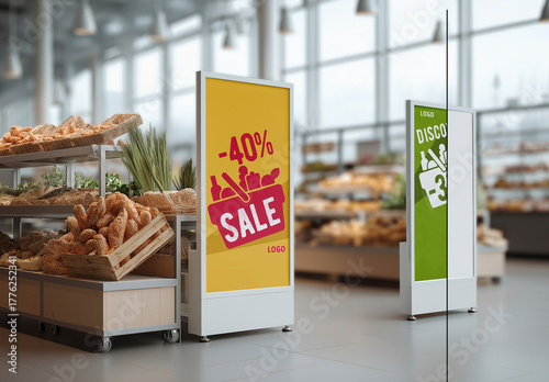 Supermarket Indoor Billboard Mockup with Bread Section