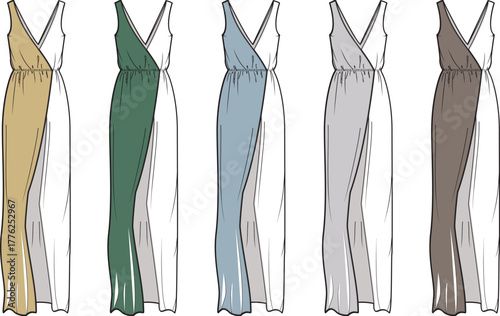 Elegant Maxi Dress Collection Fashionable Color Block Designs for Women