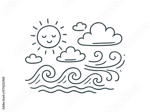handdrawn cute doodle style calm ocean breeze vector line illustration