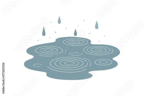 rain drops forming ripples on pond mindfulness of nature no outline flat vector illustration style isolated on white background muted blue gray tones