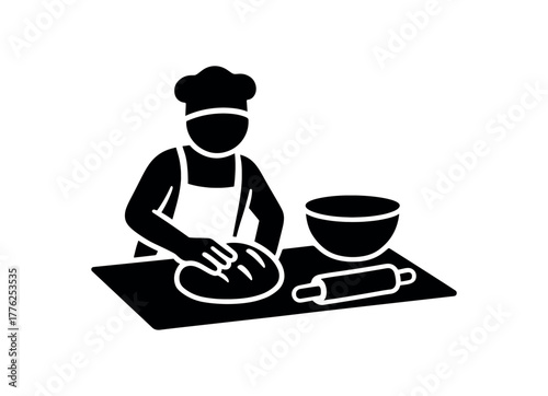 baking homemade bread flat black solid vector illustration isolated on white background