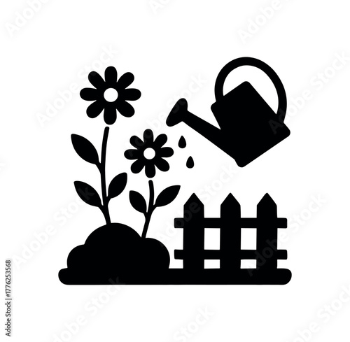 small garden moment flat black solid vector illustration isolated on white background