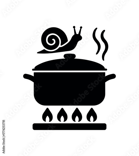 slow home cooking flat black solid vector illustration isolated on white background