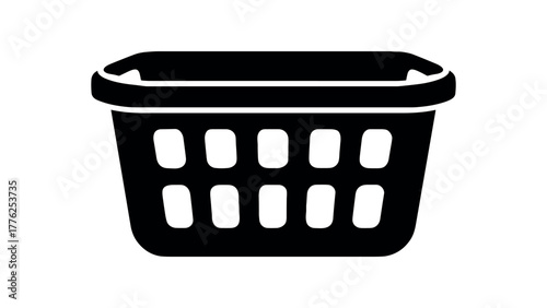 empty laundry basket flat black solid vector illustration isolated on white background