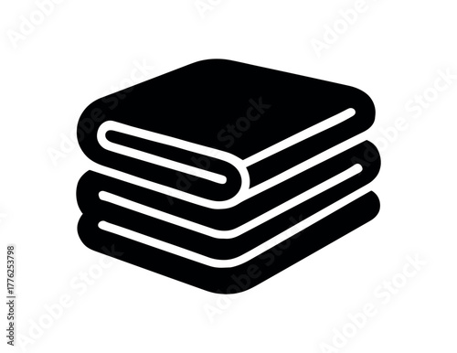 folded towels stack flat black solid vector illustration isolated on white background