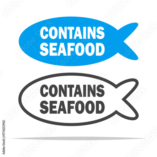 Contains seafood label allergy information vector isolated illustration