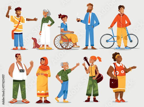 Complete set of cartoon friends showing different styles and ages