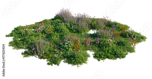 Field Ground with Purple Flowers isolated png on a transparent background premium grass pile cutout