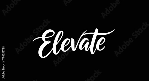 White handwritten script text "Elevate" on a solid black background, conveying a sense of upliftment and progress.