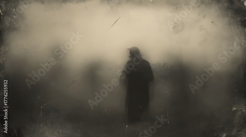 Ghostly figures in motion in an old sepia-toned image