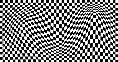 Distorted vector checkered seamless pattern,groovy twisted grid,psychedelic dynamic banner