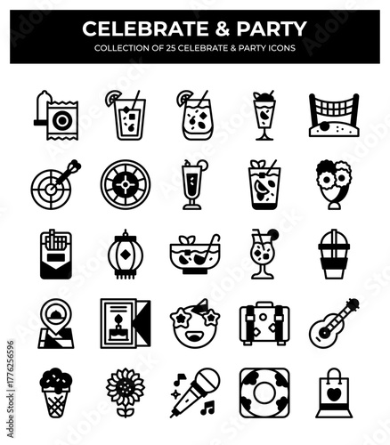 Celebrate & Party. Collection of 25 Unique Icons