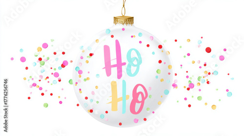 This cute Christmas ornament says 'Ho Ho' with colorful confetti for a cozy and happy holiday vibe.