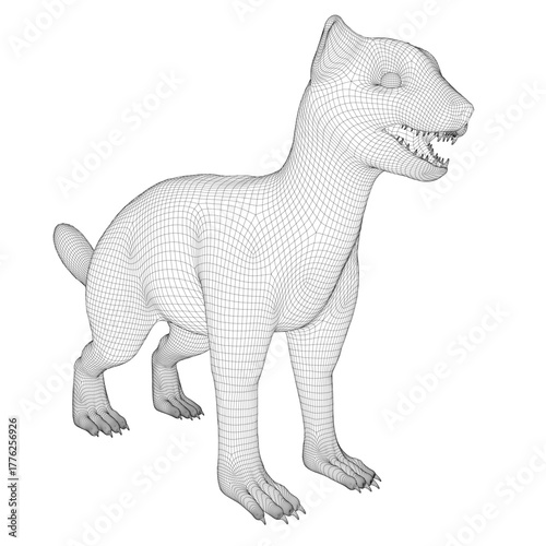 A wireframe mongoose 3D model stands on a clean white background, showcasing its realistic skeletal structure and technical details for modern scientific visualization.