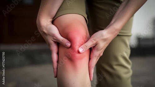 Close-up of knee joint inflammation in woman