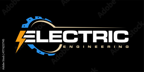 Electric Engineering logo design with lightning bolt and gear symbol.
