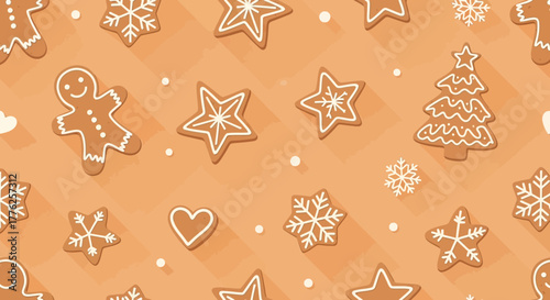 Delightful Christmas Gingerbread Cookies Pattern for Festive Holiday Cheer, Perfect for Winter Celebrations and Seasonal Designs, originally a scalable graphic