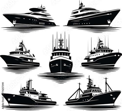 Diverse boat and ship vector set