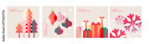 Christmas and New Year holiday card collection. Vector illustration templates for holiday greeting card, background, website and social media banner, marketing material.