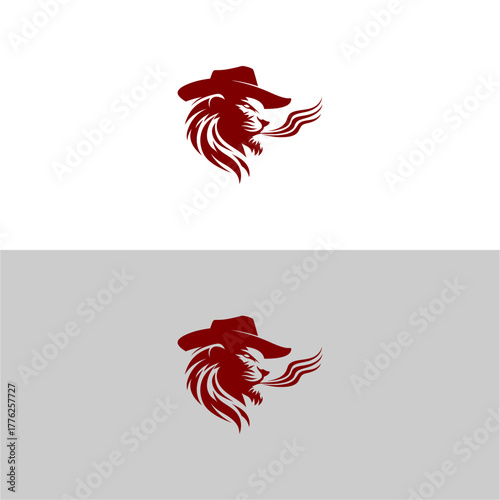 Stylized lion head wearing cowboy hat vector illustration