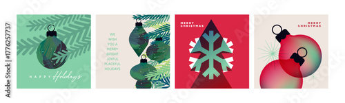 Christmas and New Year cards. Vector illustrations for holiday greeting card, background, website and social media banner, marketing material.
