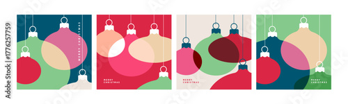 Set of Christmas and New Year holiday cards. Vector illustration templates for holiday greeting card, background, website and social media banner, marketing material.