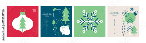 Merry Christmas and Happy New Year. Vector illustration templates for holiday greeting card, background, website and social media banner, marketing material.