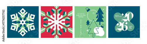 Merry Christmas and Happy New Year greeting cards. Vector illustration templates for holiday greeting card, background, website and social media banner, marketing material.