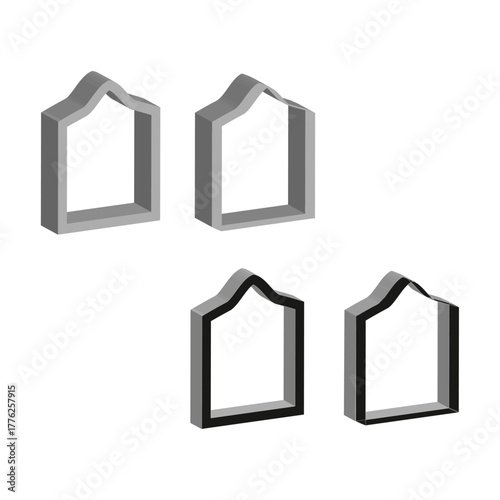 Outline tag shapes. Three dimension contour. Paper label element. Vector isolated object.
