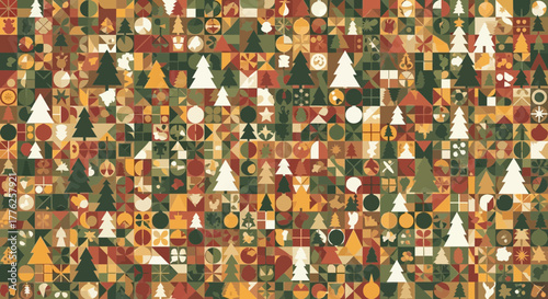 Charming Christmas Tree Pattern with Muted Tones, Festive Seasonal Design for Holiday Decor, Gift Wrap, and Winter Celebrations, Originally Scalable Vector