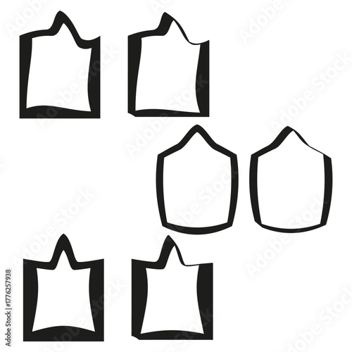 Rough outline tags. Hand drawn shapes. Abstract doodle element. Vector isolated icons.