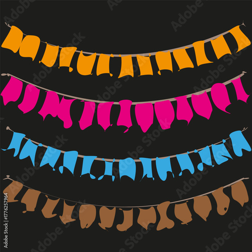 Bunting garland decoration. Festive banner Vector. Colorful party flags. Event celebration element.
