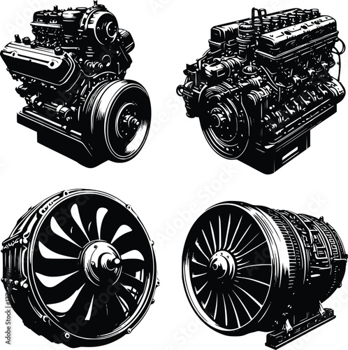 Engine and jet turbine vector art