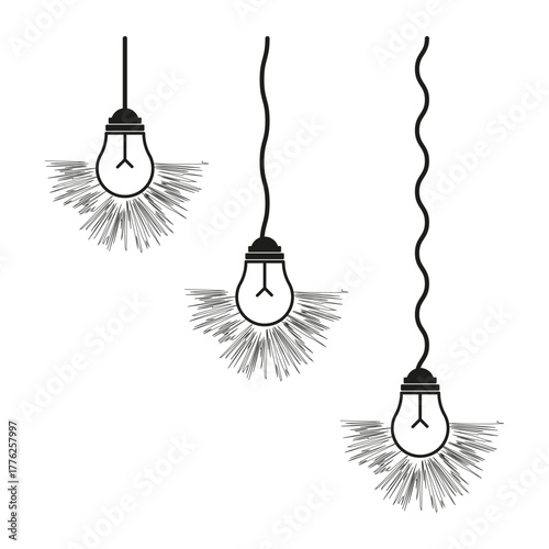 Hanging light bulbs. Simple pendant lamp. Minimal Vector lighting. Decoration glowing element