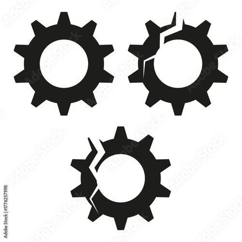 Industrial gears parts. Cog wheels mechanism. Black machinery Vector. Technology engine symbol.