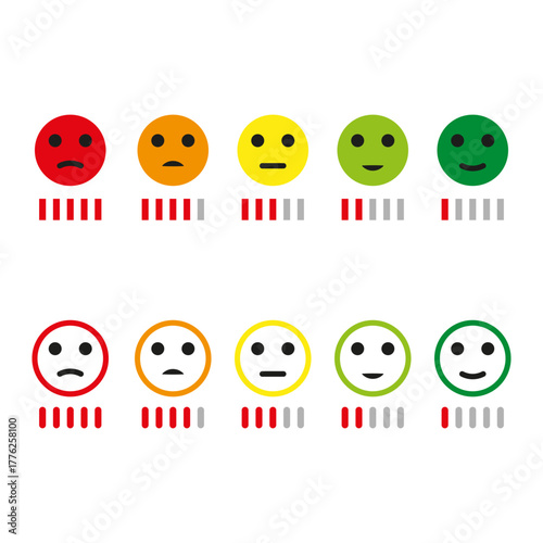 Emoticon rating scale. Customer satisfaction Vector faces. Five mood levels. Feedback survey chart.