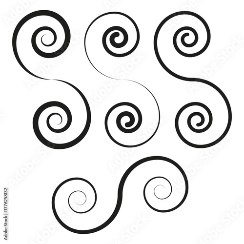 Curling scroll ornament. Elegant swirl Vector. Black decorative lines. Simple calligraphic element.