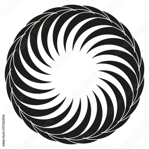 Abstract swirl circle. Dynamic rotation effect. Monochrome Vector symbol. Geometric optical illusion.