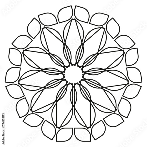 Geometric flower mandala. Abstract decoration element. Outline pattern Vector. White background shape.
